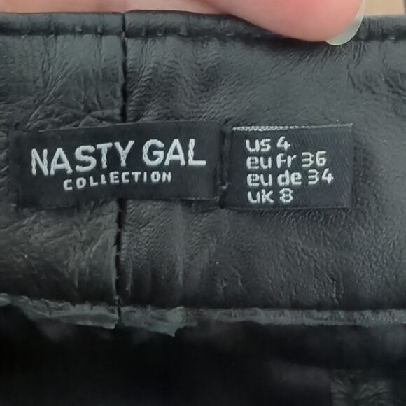 Nasty Gal Checkerboard High Waisted Real Leather Pants Womens 4 Black Brown - Picture 10 of 12